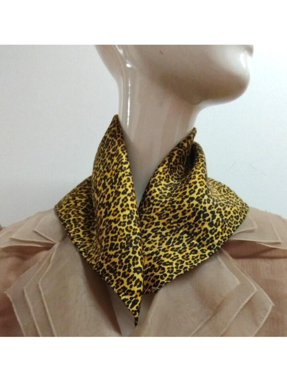 Vintage 1950s Cheetah Animal Print Silk Scarf UNISEX 17" Rare find small square